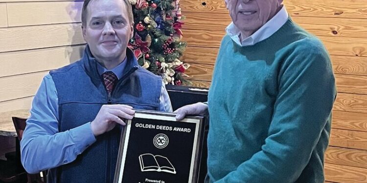 Exchange Club recognizes Tapley as “Book of the Golden Deeds”