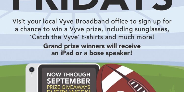 Vyve Broadband announces Football Fridays Giveaway for September: Invites communities to catch the Vyve
