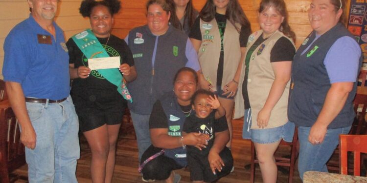 Girl Scout Troop 30854 speaks to Kiwanis