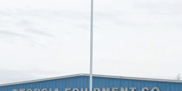 Georgia Equipment erects 35' U.S. Flagpole